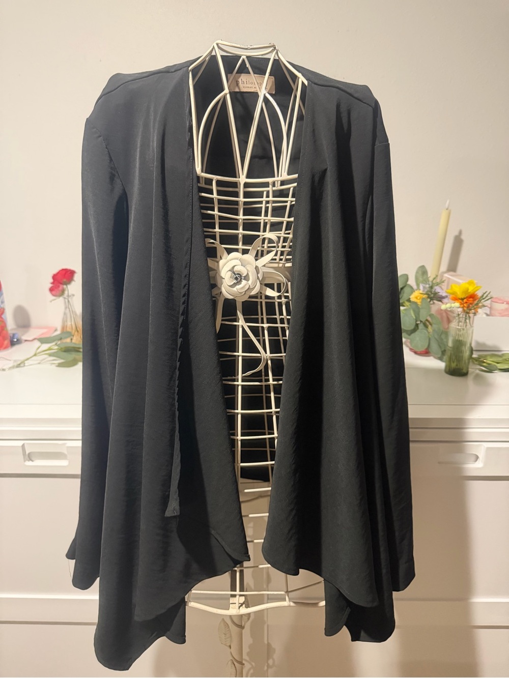 Philosophy Black Open Drape Long Sleeve Cardigan
